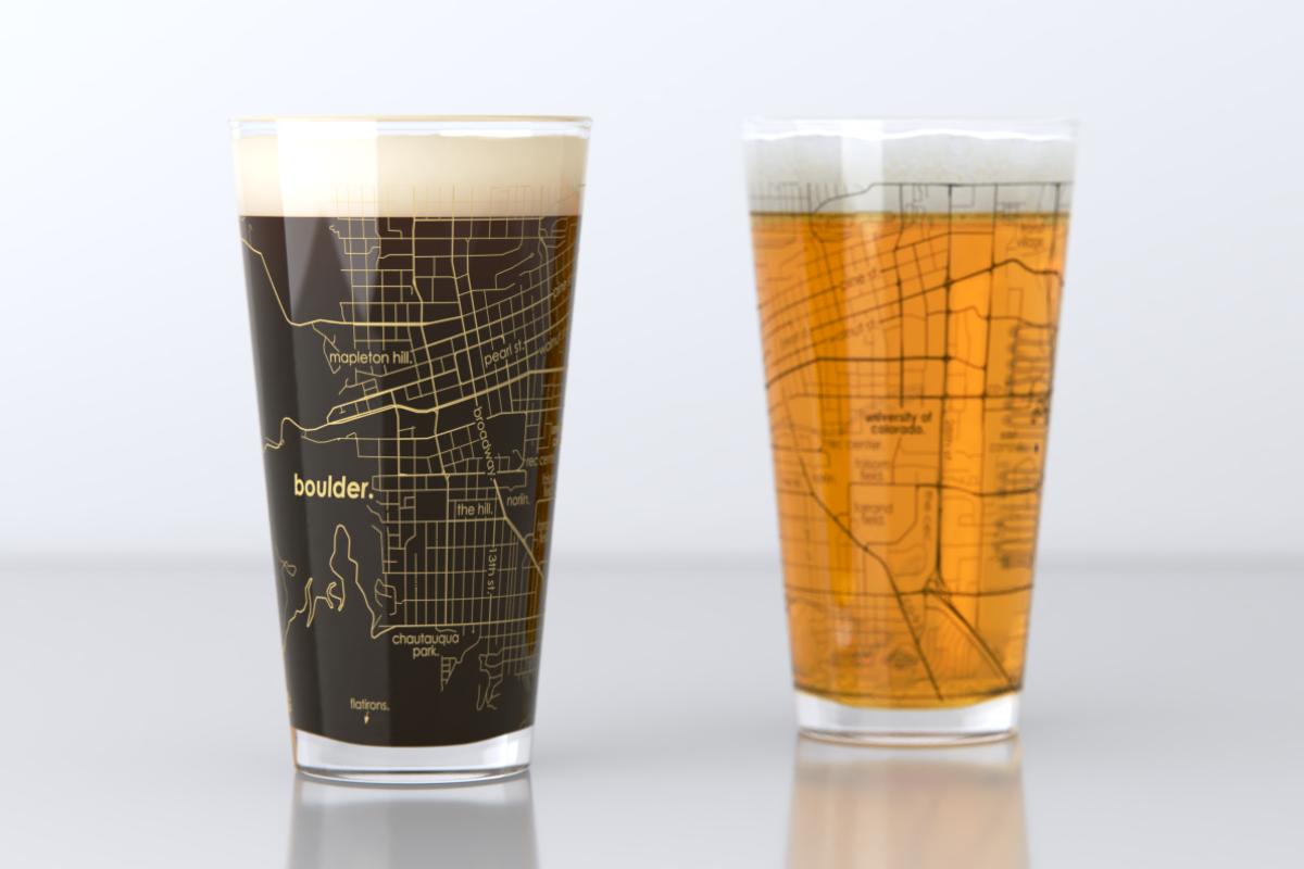 Boulder CO Map Pint Glass Pair - Gold & Black