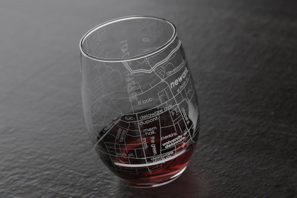 Newark DE College Town Map Stemless Wine Glass