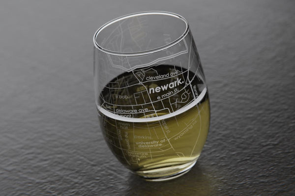 Newark DE College Town Map Stemless Wine Glass