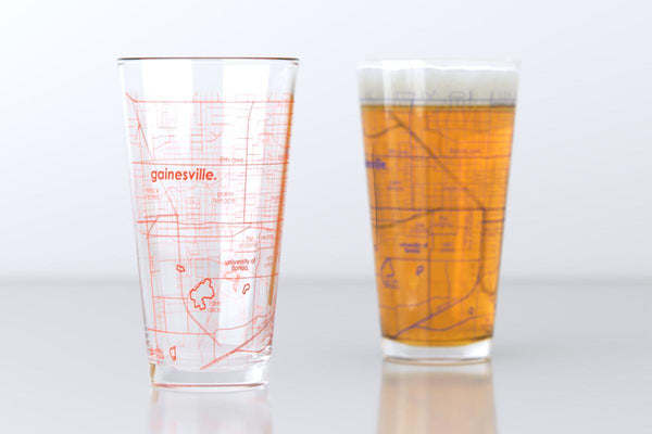 Gainesville FL Map Pint Glass Pair - Orange & Blue
