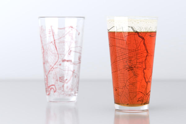 Athens GA Map Pint Glass Pair - Red & Black
