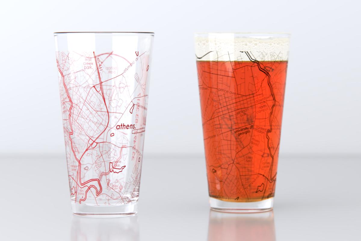 Athens GA Map Pint Glass Pair - Red & Black