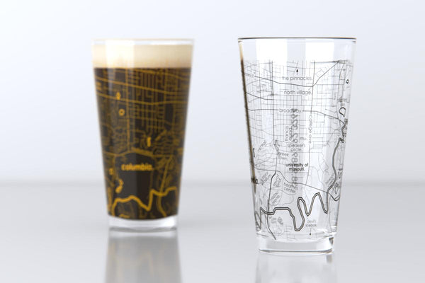Columbia MO Map Pint Glass Pair - Gold & Black
