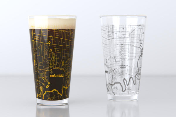 Columbia MO Map Pint Glass Pair - Gold & Black