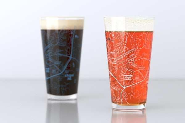 Chapel Hill NC Map Pint Glass Pair - Blue & White