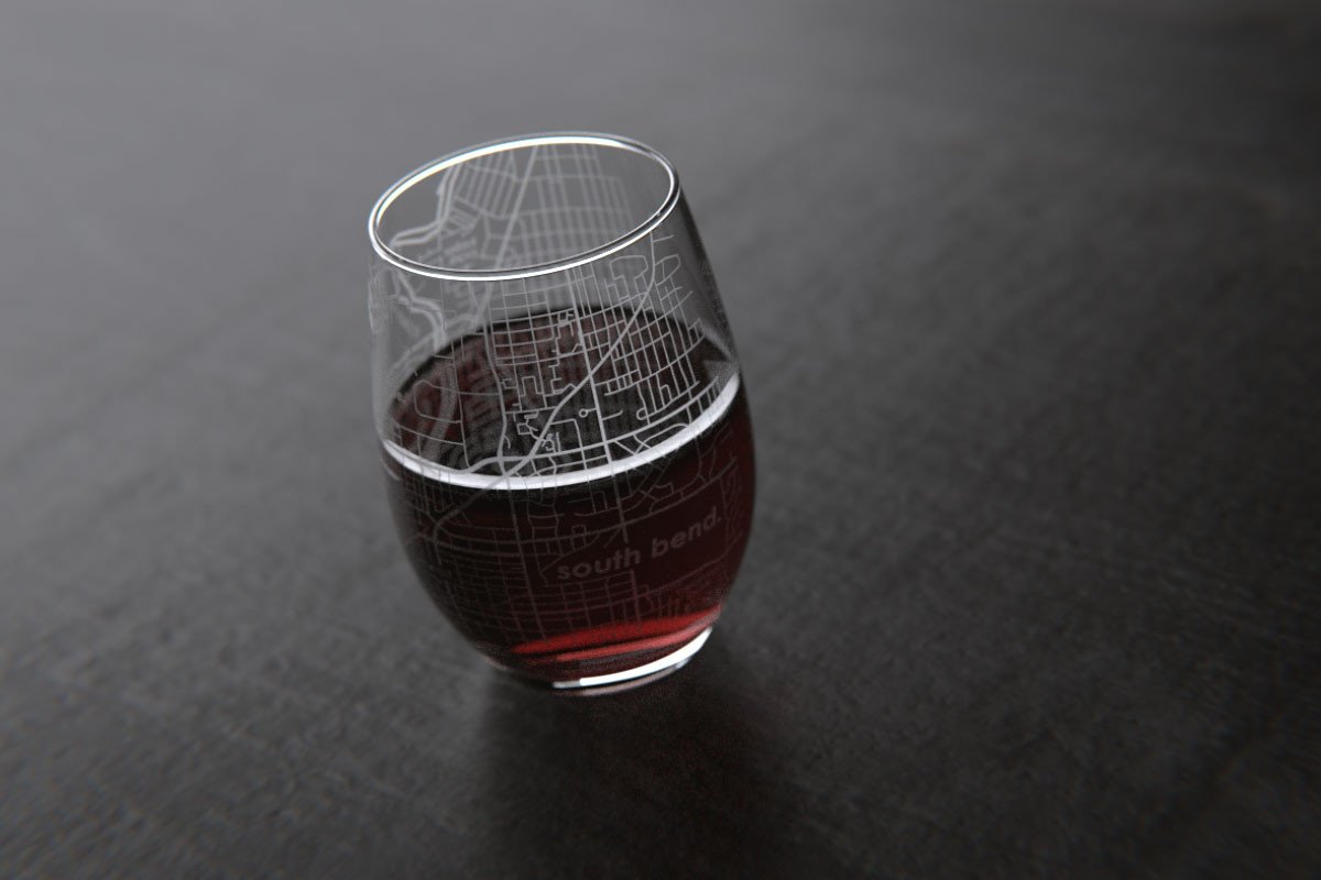 South Bend IN College Town Map Stemless Wine Glass