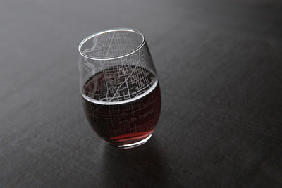South Bend IN College Town Map Stemless Wine Glass