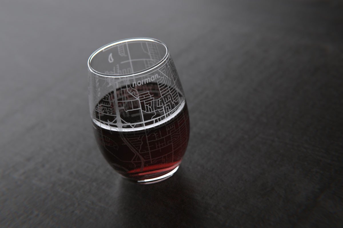 Norman OK College Town Map Stemless Wine Glass