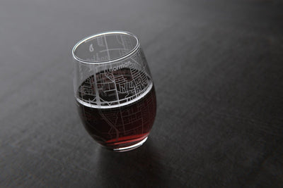 Norman OK College Town Map Stemless Wine Glass