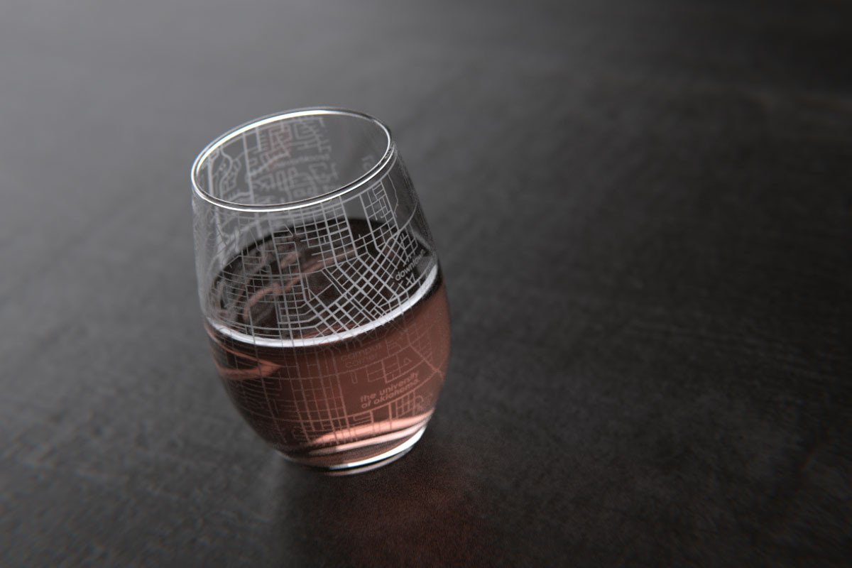 Norman OK College Town Map Stemless Wine Glass