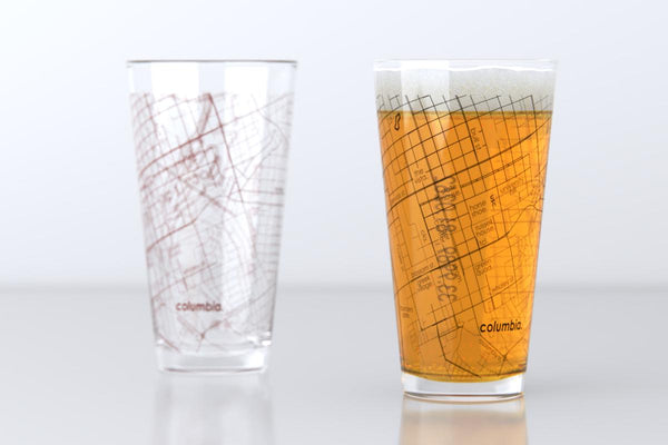 Columbia SC Map Pint Glass Pair - Red & Black