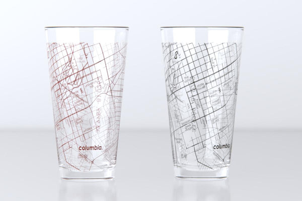 Columbia SC Map Pint Glass Pair - Red & Black