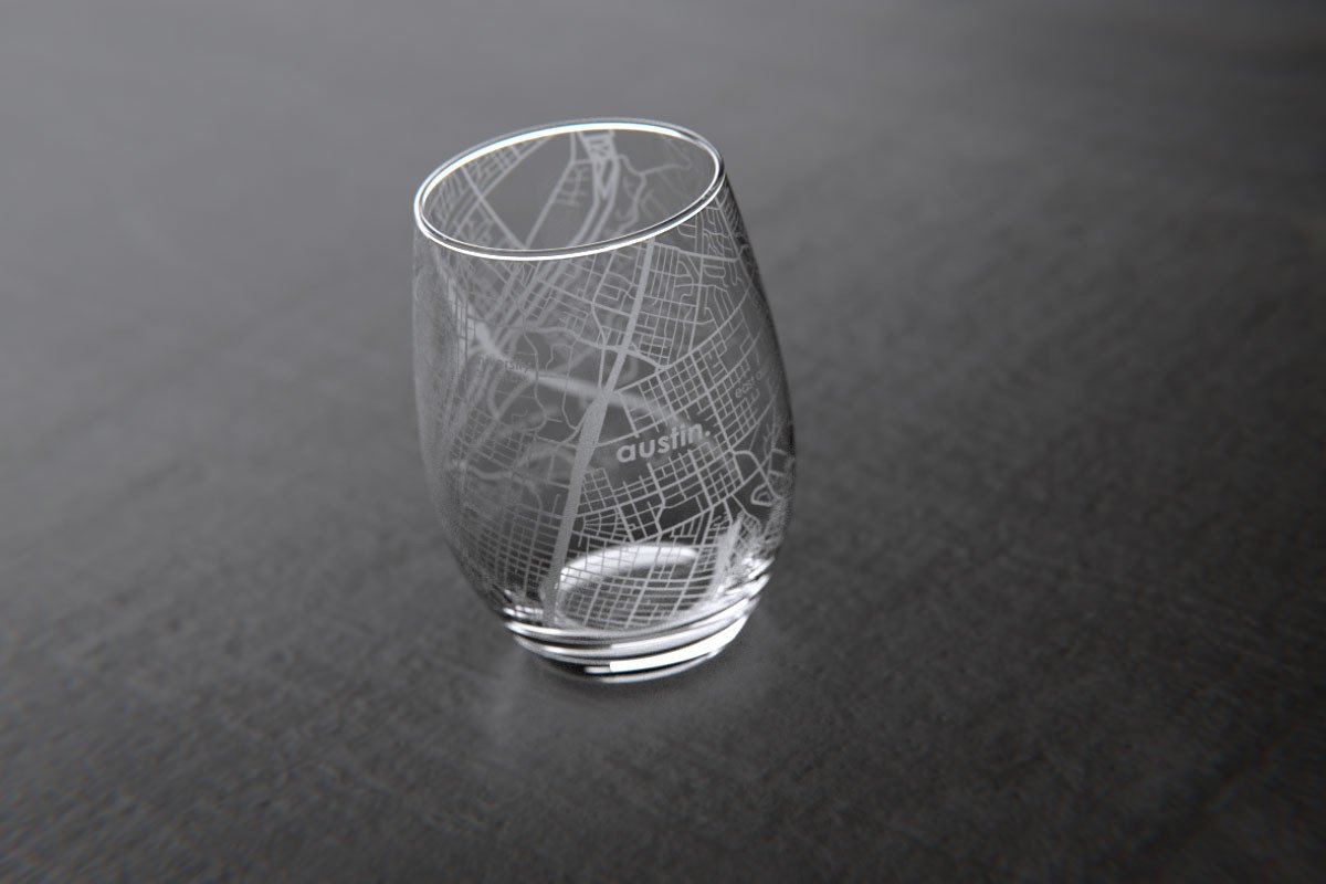 Austin TX College Town Map Stemless Wine Glass