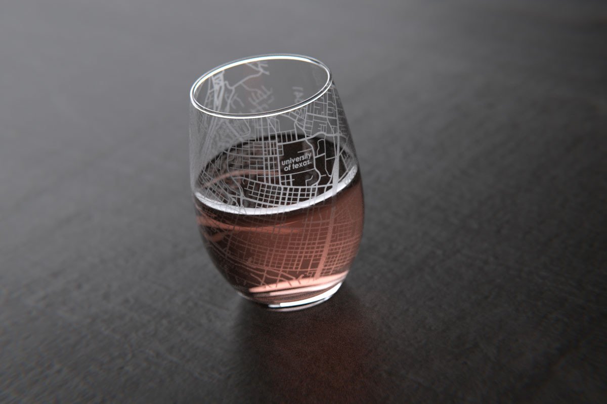 Austin TX College Town Map Stemless Wine Glass
