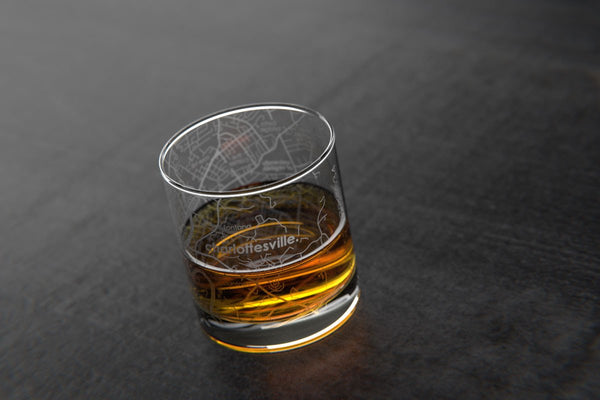 Charlottesville VA College Town Map Rocks Glass