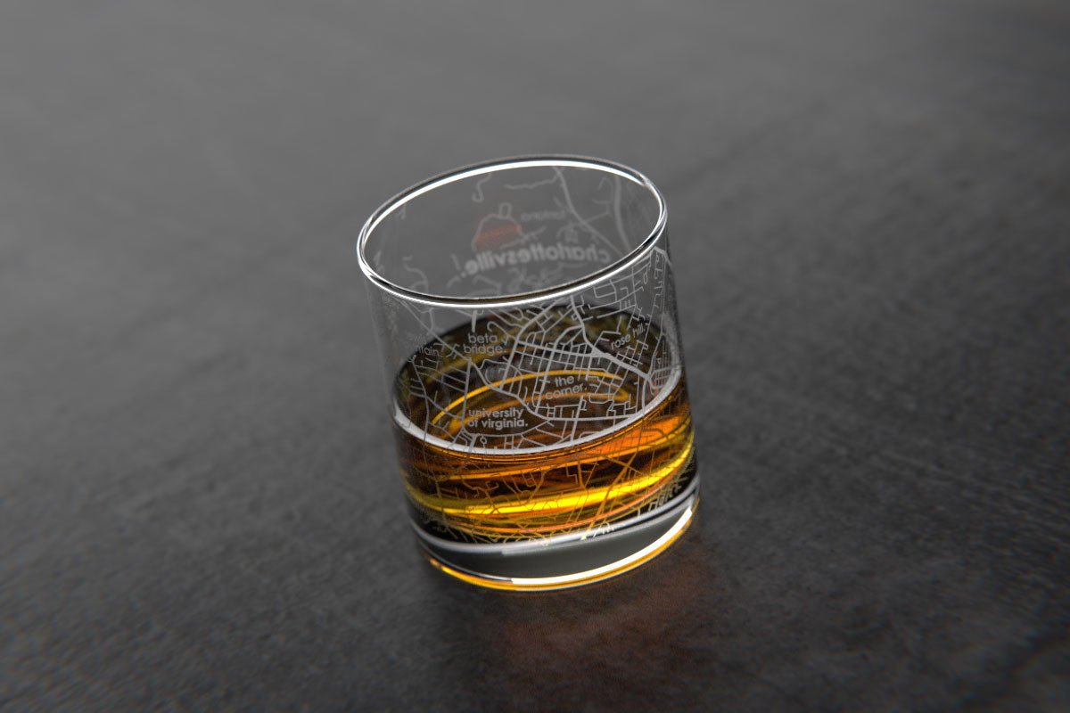 Charlottesville VA College Town Map Rocks Glass