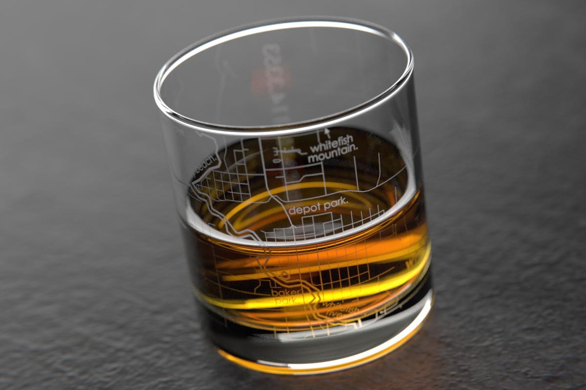 Whitefish MT Map Rocks Glass