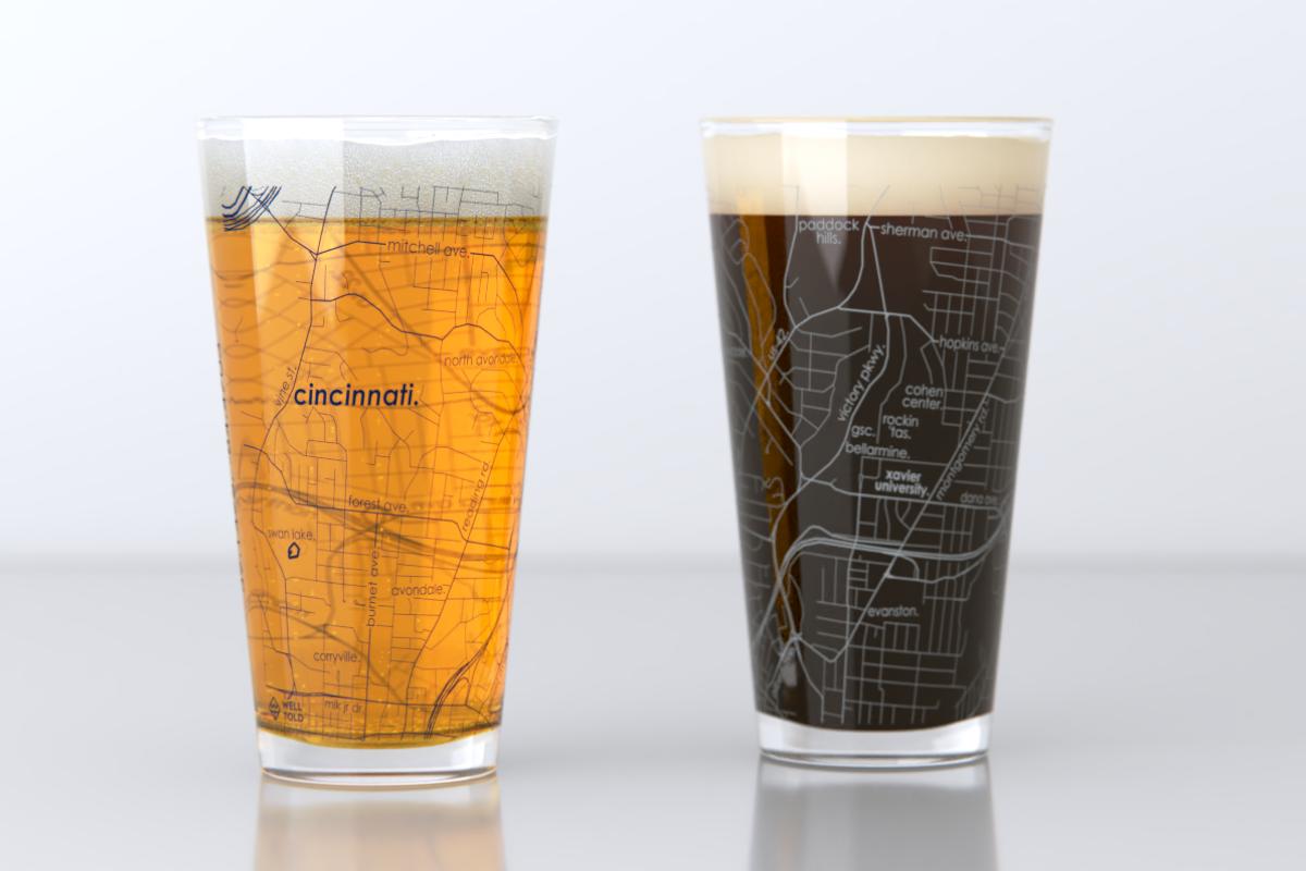 Cincinnati OH - North Avondale Map Pint Glass Pair - Blue & Grey
